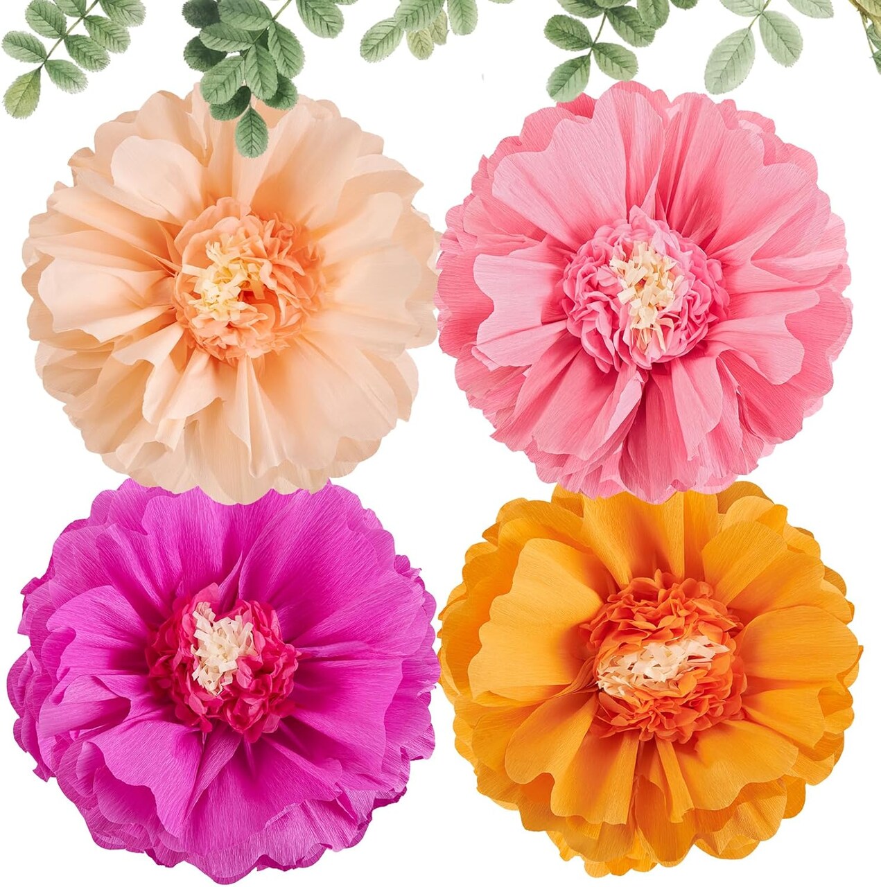 4-Pack 20" Giant Paper Flowers – Boho Groovy Fall Party & Event Wall Decorations